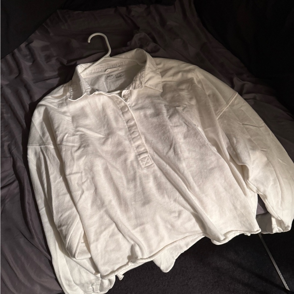 Aerie White Cropped Polo Rugby Shirt👕🤍